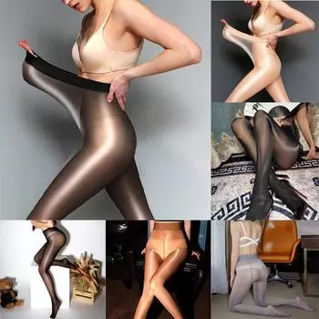 Женские сексуальные масляные чулки, тонкие нейлоновые блестящие колготки, забавные подвижные чулки большого размера 40D, женские колготки больших размеров дубильная кора