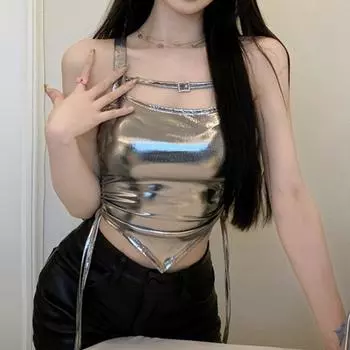Женские сексуальные нерегулярные подтяжки с открытой спиной L серебряный