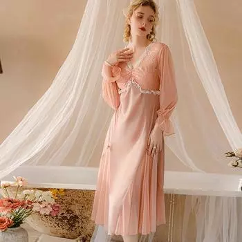 Женские сексуальные ночные рубашки кружевные лоскутные сетчатые платья с V-образным вырезом ночные рубашки порно полупрозрачные длинные удобные ночные рубашки one size