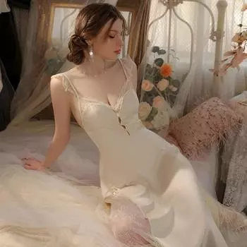 Женские сексуальные ночные рубашки с глубоким V-образным вырезом на спине и бретельками, комбинационные платья, ночные рубашки, порно, сетчатая перспектива, удобная одежда для отдыха one size