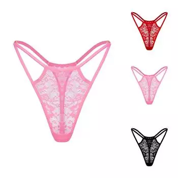 Женские сексуальные однотонные кружевные ажурные прозрачные стринги с низкой талией L