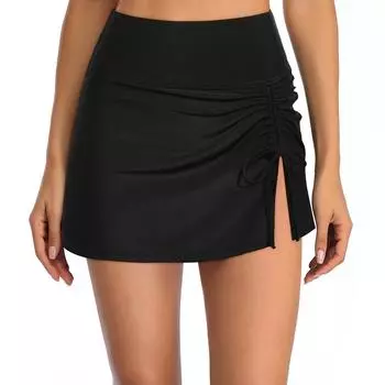 Женские сексуальные однотонные модные плавки с высокой талией, плиссированные, с разрезом, на шнурке, с двойной юбкой, плавки большого размера XXL серый