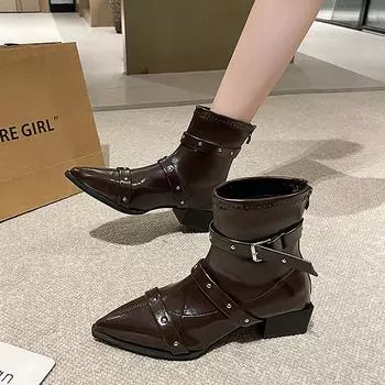 Женские сексуальные остроносые сапоги на высоком каблуке в стиле ретро, зимние новые модные дизайнерские ботинки «Челси» с заклепками, женские брендовые ботильоны 35 чёрный