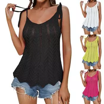 Женские сексуальные открытые вязаные камзолы, модные летние топы на бретельках, повседневные майки без рукавов, рубашки L чёрный