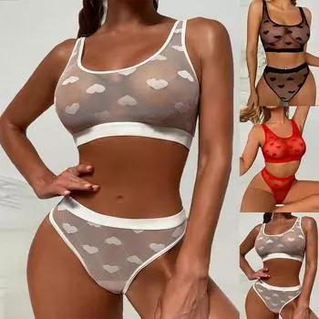 Женские сексуальные пижамные комплекты из прозрачной сетки, майки на бретельках + шорты, ночная одежда, домашняя одежда, пижамы S чёрный