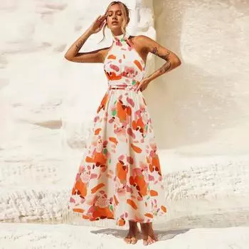 Женские сексуальные платья без рукавов с принтом со стоячим воротником, платья миди S зелёный