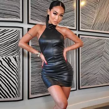 Женские сексуальные платья без рукавов с талией и запахом на бедрах S чёрный