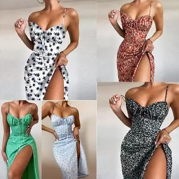 Женские сексуальные платья с цветочным принтом Сексуальные летние платья без рукавов с v-образным вырезом S вино красного