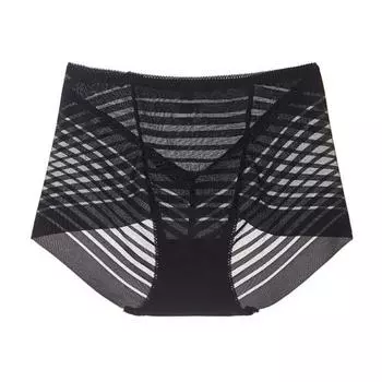Женские сексуальные полосатые сетчатые прозрачные трусики с высокой талией, бесшовное нижнее белье полной посадки, шортики-боксеры, утягивающие живот, боксеры L