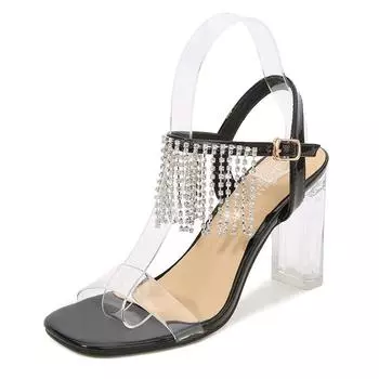 Женские сексуальные прозрачные сандалии на высоком каблуке с пряжкой и кисточкой, женская обувь 35 белый