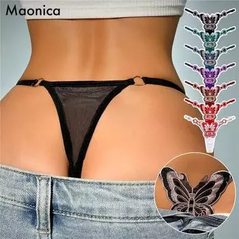 Женские сексуальные прозрачные стринги с Т-образной спинкой и вышивкой, регулируемые трусики M-2XL, 40-100 кг M/L
