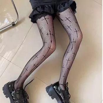 Женские сексуальные ретро готические лолиты с принтом креста клубные колготки готическая лолита косплей колготки для девочек JK нейлоновые носки сетчатые колготки one size чёрный