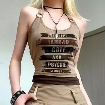 Женские сексуальные ретро-топы на бретельках, уличная одежда, вечерние клубные топы для девочек Y2K S хаки