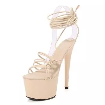 Женские сексуальные сандалии для ночного клуба на каблуке 17 см с ремешком для танцев, модель автомобиля, яркие цвета для вечеринки, LFD-181-111 34 бежевый