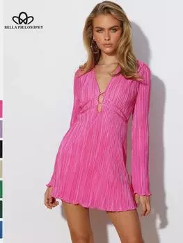 Женские сексуальные сетчатые плиссированные длинные платья для выпускного вечера для женской одежды, однотонная пляжная праздничная одежда, платье миди с запахом, уличный наряд S