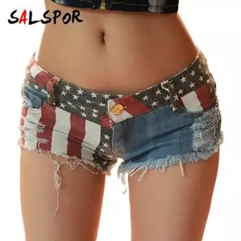 Женские сексуальные шорты с низкой талией и принтом, рваные ультра-короткие джинсовые шорты для ночного клуба