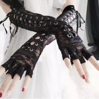 Женские сексуальные стимпанк-костюмы для косплея с лентой, аксессуары, кружевные варежки, клубная одежда, перчатки для свадебной вечеринки чёрный