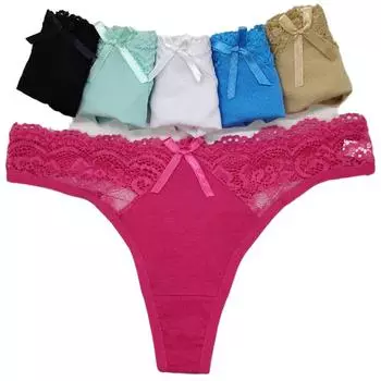 Женские сексуальные стринги, кружевные трусики, микро-мини-стринги, хлопковое нижнее белье, трусы для девочек, бикини, 6 шт./компл. M разноцветный