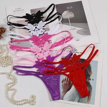 Женские сексуальные стринги, нижнее белье, очаровательные стринги, нижнее белье, кружевные стринги, трусики с бабочкой и Т-образной спинкой, трусики с ремешками, подарок на День святого Валентина One Size 1pc