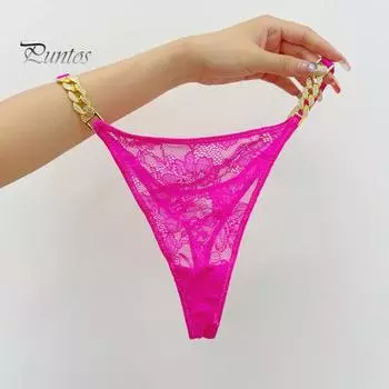 Женские сексуальные стринги с цепочкой и стразами, ажурные кружевные сетчатые тонкие мягкие эластичные трусы со средней талией и вышивкой, антисептические дышащие женские трусы M