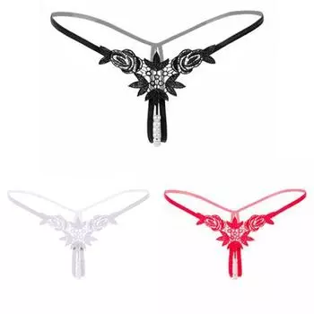 Сексуальные кружевные трусики-стринги с жемчужинами на интимной месте