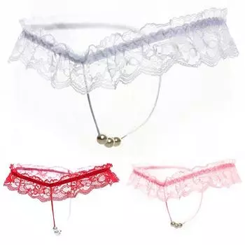 Сексуальные женские стринги с жемчугом в промежности