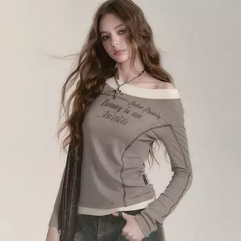 Женские сексуальные свободные футболки с длинным рукавом и принтом, футболки с круглым вырезом, уличная одежда, модная женская одежда для клубов и вечеринок, топы для девочек 2000 года S хаки