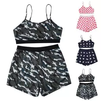 Женские сексуальные тонкие трусы-боксеры с принтом на подтяжках, крутые пижамы, сексуальный костюм с открытым пупком (Два куска) L армия зеленый