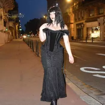 Женские сексуальные топы с открытыми плечами и короткими рукавами, корсетные топы в темном готическом стиле с кружевной строчкой, облегающие топы для косплея на Хэллоуин S чёрный