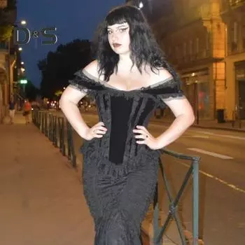 Женские сексуальные топы с открытыми плечами и короткими рукавами, корсетные топы в темном готическом стиле с кружевной строчкой, облегающие топы для косплея на Хэллоуин S чёрный