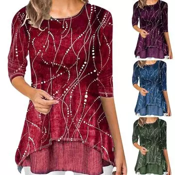 Женские сексуальные топы с рукавами 3/4, свободная женская футболка с длинными рукавами