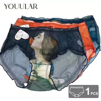 Женские сексуальные трусики больших размеров, женское нижнее белье, тонкие кружевные сетчатые прозрачные трусы больших размеров, милые трусики с принтом для женщин One Size