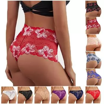 Женские сексуальные трусики, однотонные, с цветочным кружевом, оборками и бантом, с низкой талией XL