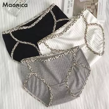 Женские сексуальные трусики с леопардовым принтом, бесшовные дышащие трусы, здоровое хлопковое нижнее белье M-XL M чёрный