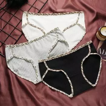Женские сексуальные трусики с леопардовым принтом и низкой талией, милые девушки, удобные бесшовные трусы в японском стиле M белый