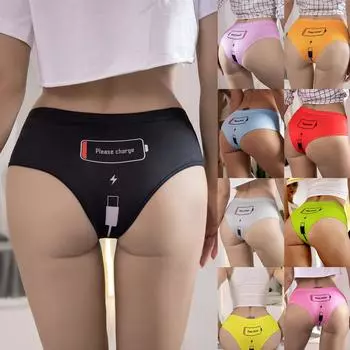 Женские сексуальные трусики с принтом «Непослушный, пожалуйста, зарядите», нижнее белье, подарки для женщин S чёрный