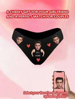 Женские сексуальные трусики-стринги с индивидуальным принтом в виде портрета, удобные трусики-стринги с низкой талией S чёрный