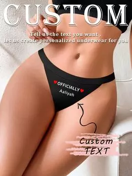 Женские сексуальные трусики-стринги с индивидуальным текстовым принтом и рисунком, удобные трусики-стринги с низкой талией S чёрный