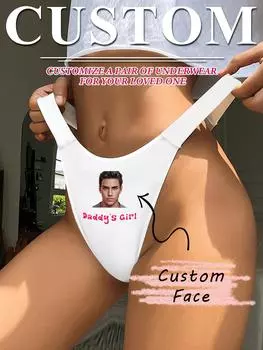 Женские сексуальные трусики-стринги с индивидуальным принтом в виде портрета, удобные трусики-стринги с низкой талией M белый