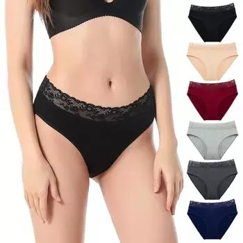 Женские сексуальные трусы средней посадки из хлопка с кружевным поясом, эластичные, мягкие, дышащие, невидимые, однотонные, повседневные трусики L