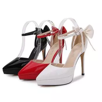 женские сексуальные туфли-лодочки, женские туфли на шпильке, туфли-лодочки с острым носком, сексуальный бант, каблук 12 см, платформа 2,5 WZ 35 белый