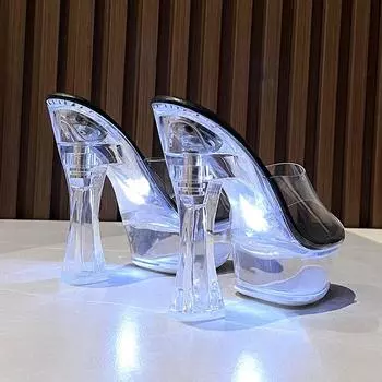 Женские сексуальные туфли на высоком каблуке со светящейся металлической пряжкой на 14 см, блочном каблуке, очень высоком каблуке и платформе, LFD-10365-68 34