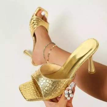 Женские сексуальные туфли на высоком каблуке, летние новые модные туфли с квадратным носком, сандалии, платья, вечерние, повседневные туфли-лодочки, шлепанцы, женские тапочки 36 золотой