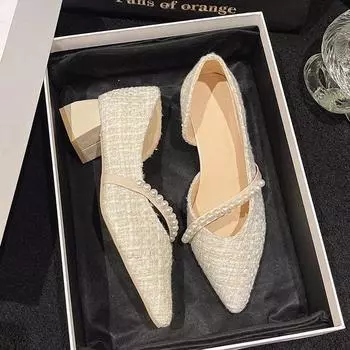 Женские сексуальные туфли на высоком каблуке с закрытым носком 2024 года, фирменные туфли-лодочки на шнуровке, милые массивные босоножки, обувь с острым носком, на танкетке, без застежек 37