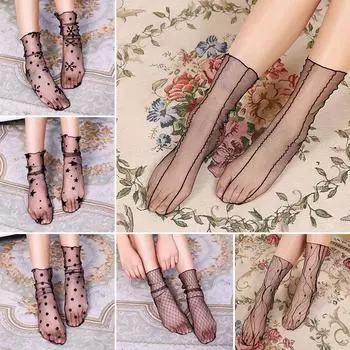 Женские сексуальные ультратонкие дышащие черные кружевные средние носки в стиле ретро, модные носки