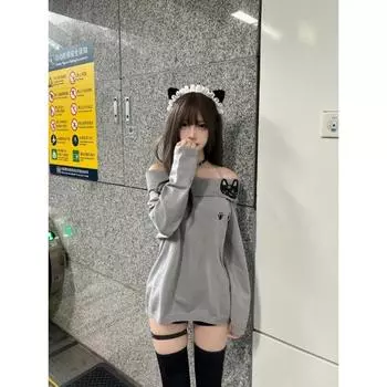 Женские сексуальные вязаные пуловеры женские японские стиль Kawaii сладкий кот вышивка тонкий свитер мягкий женский свитер Y2k топ S серый