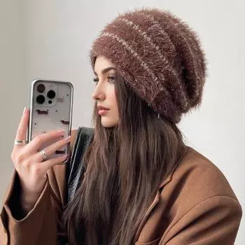 Женские шапки-бини для девочек Skullies зимняя теплая шапка утолщенная сращивающаяся цветная защита ушей вязаная шапка ветрозащитная модные аксессуары