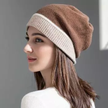 Женские шапки, Большая окружность головы, Вязаные шапки, Теплые средства защиты ушей, Шерстяные шапки One size бежевый
