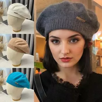 Женские шапки для девочек, зимние теплые шерстяные шапки, утолщенные шапочки-бини, милые вязаные шапки, декоративные модные аксессуары чёрный