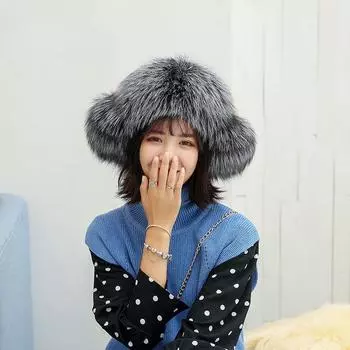 Женские шапки из натурального меха енота, женская шапка из натурального лисьего меха, помпон, шапка-ушанка на зиму, толстые теплые уши, модная шапка-бомбер с помпоном Adjustable